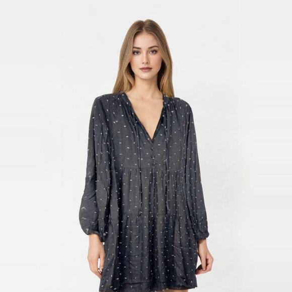 2/$30 ZARA Ditsy Embroidered Babydoll Popover Dress Small Gray Long Sleeve #7028 - Picture 3 of 16